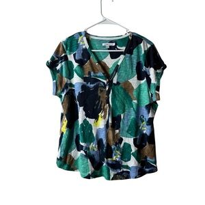 Chicos Blue Green Floral Popover Short Sleeve Blouse 2
